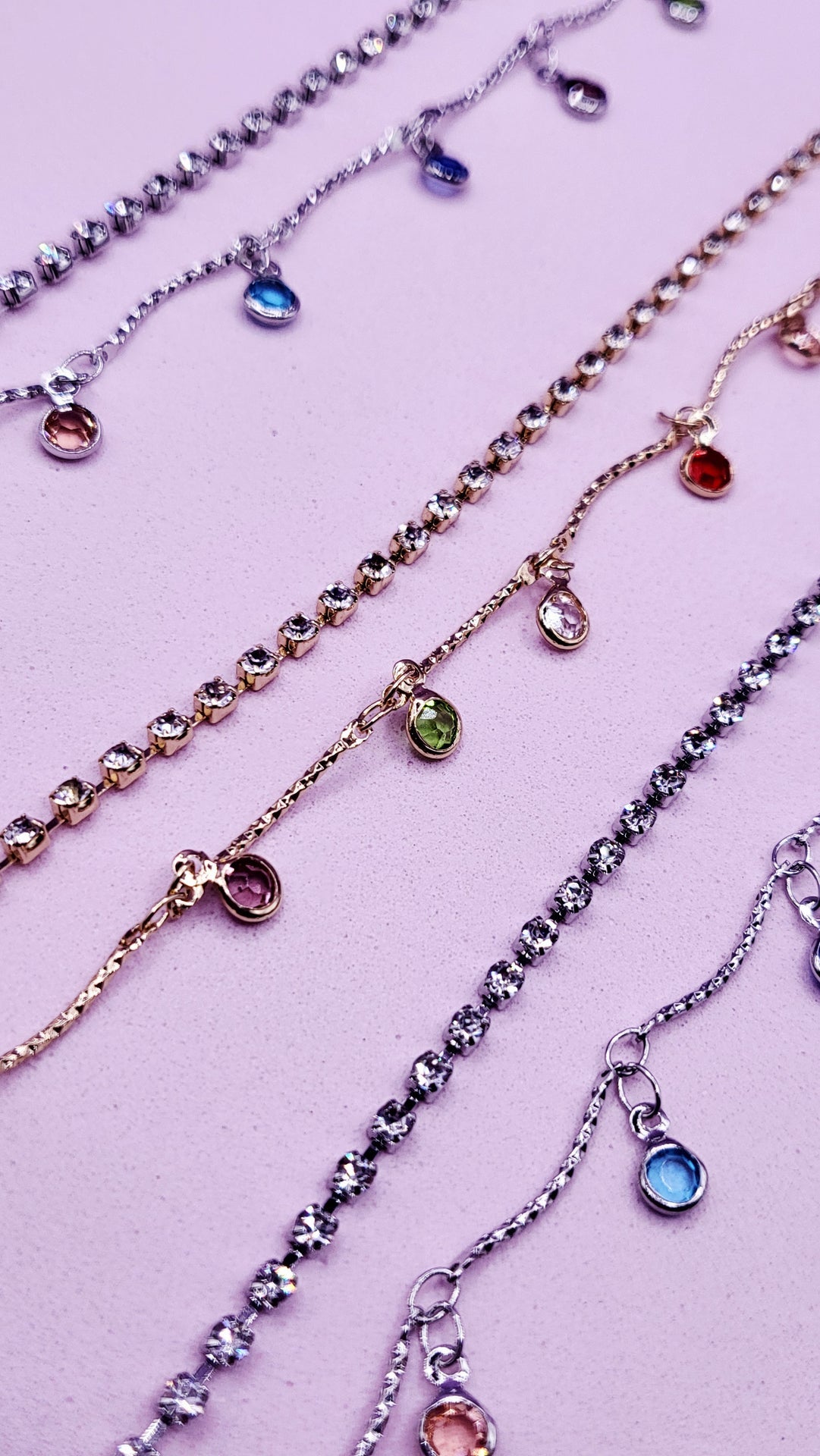 Rainbow Crystal Charm Tennis Anklet