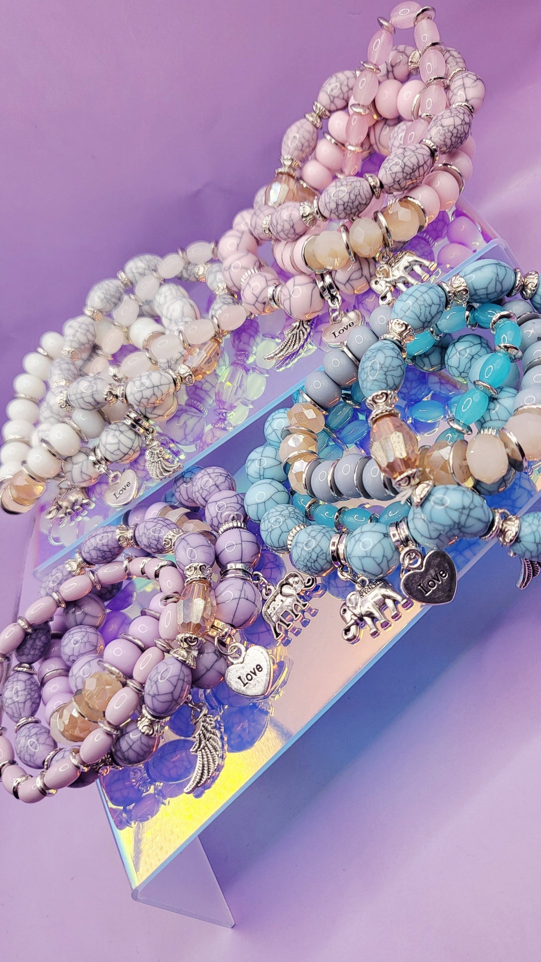 Elephant Charm Ceramic Beaded Bracelet Set