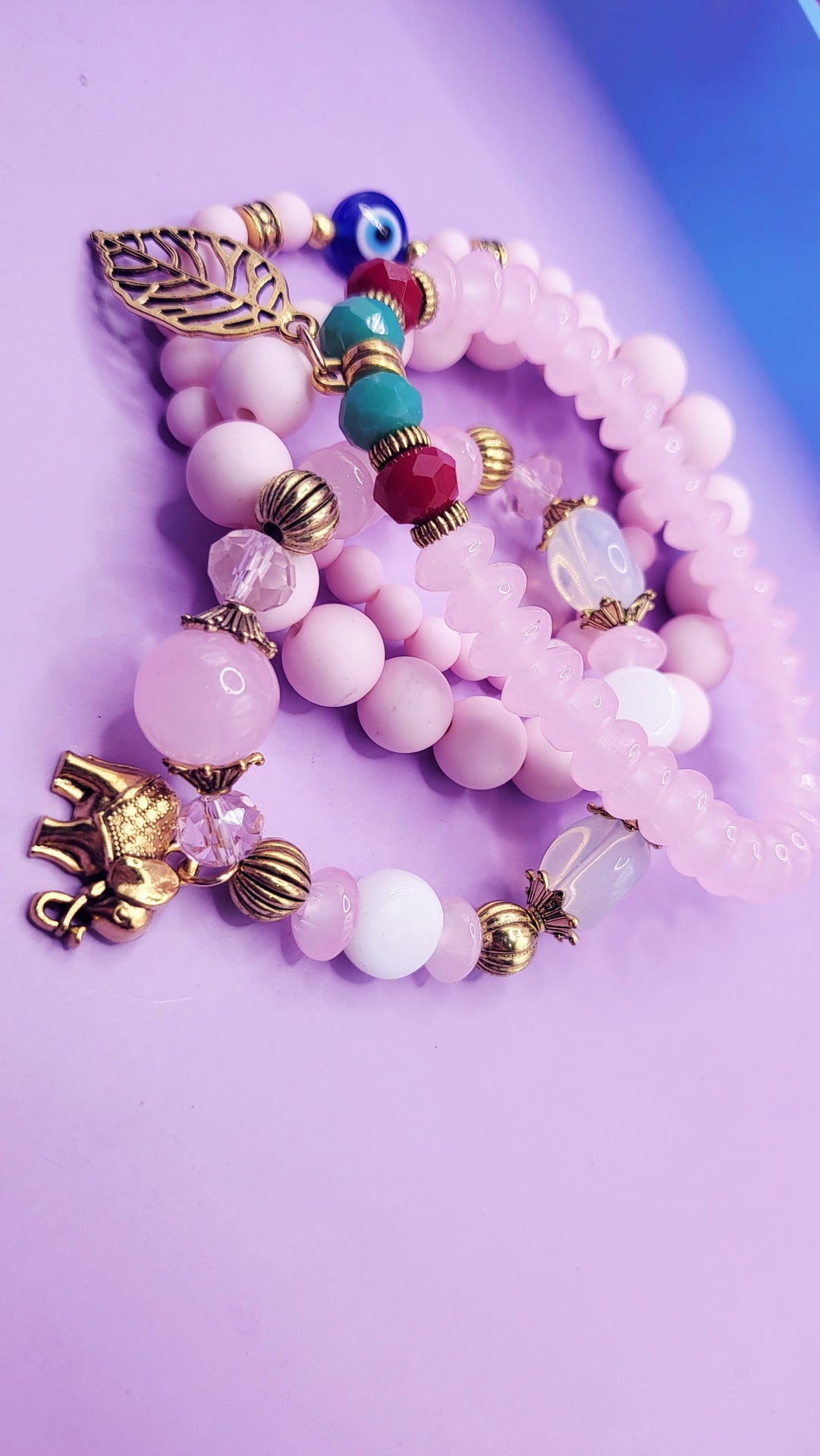 Elephant Charm Ceramic Beaded Bracelet Set