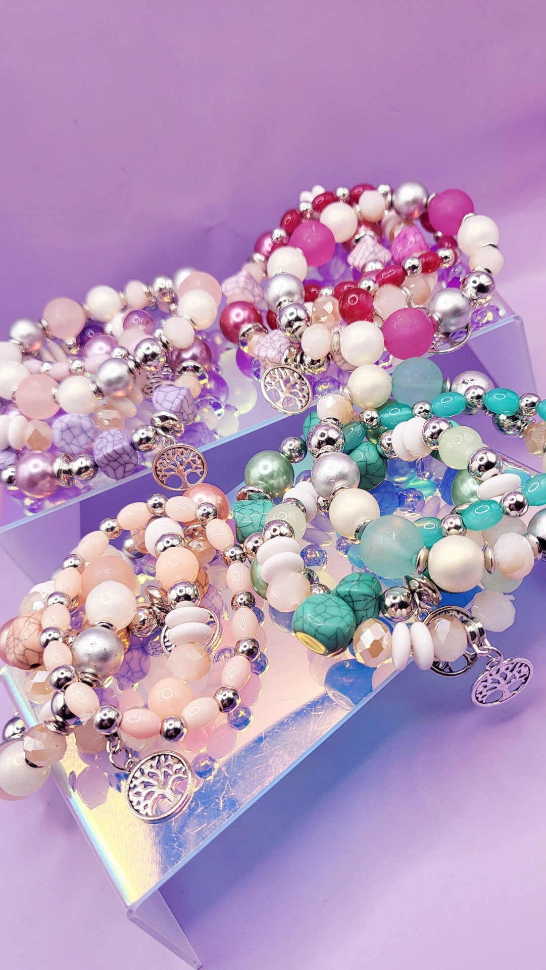 Mini Tree Charm Ceramic Beaded Bracelet Set