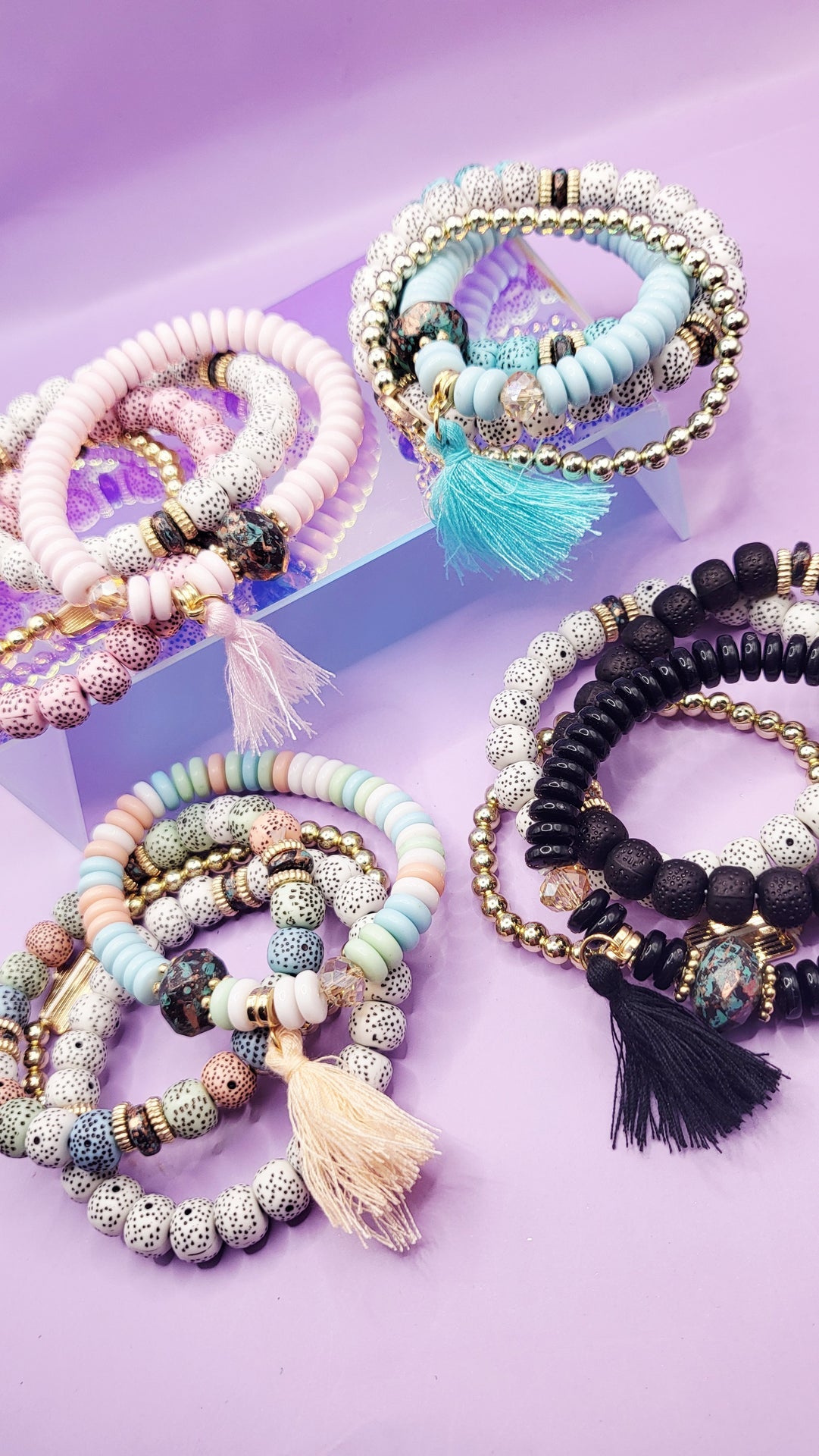 Tassel Charm Ceramic Beaded Bracelet Set