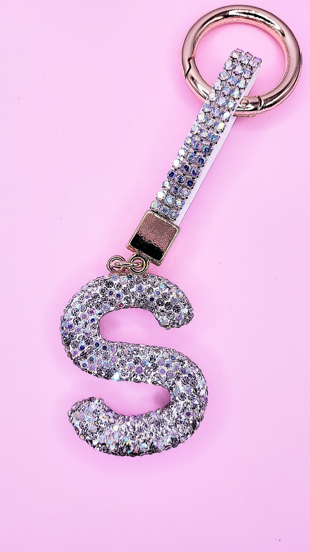 Initial Letter Silver Crystal Glam Key Ring