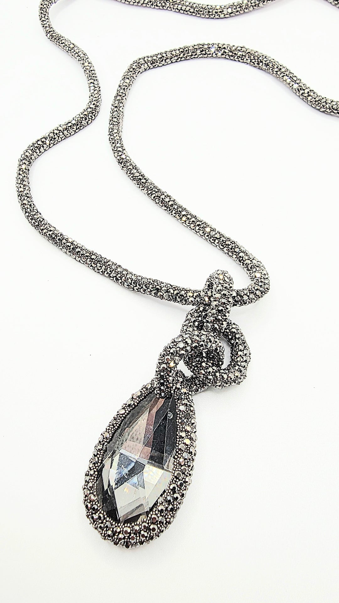 Teardrop Crystal Long Statement Necklace