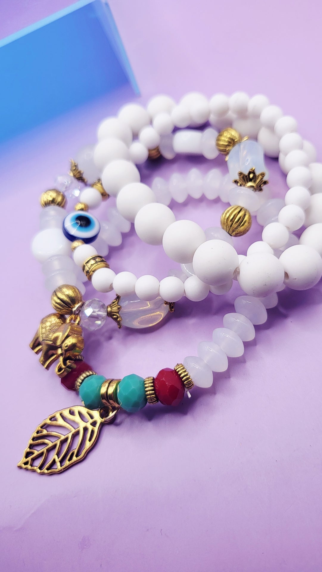 Elephant Charm Ceramic Beaded Bracelet Set