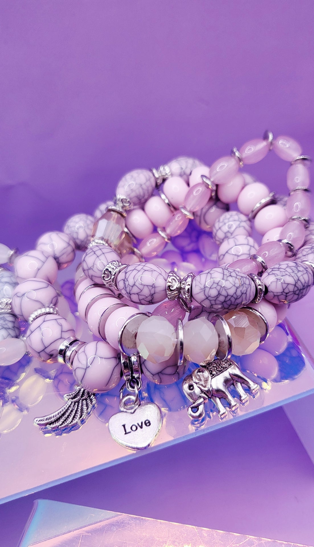 Elephant Charm Ceramic Beaded Bracelet Set