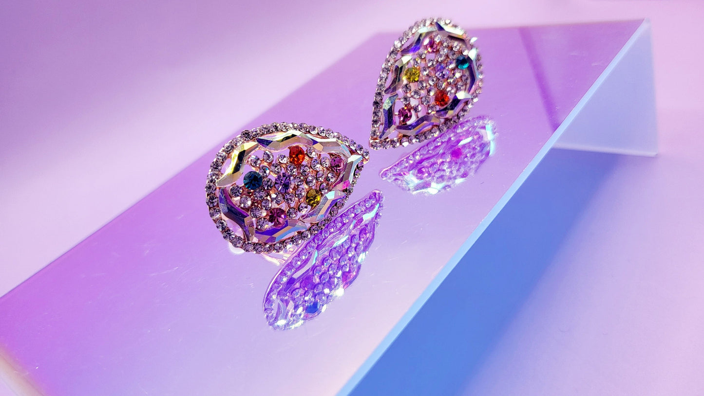 Rainbow Crystal Non Pierced Clip On Earrings