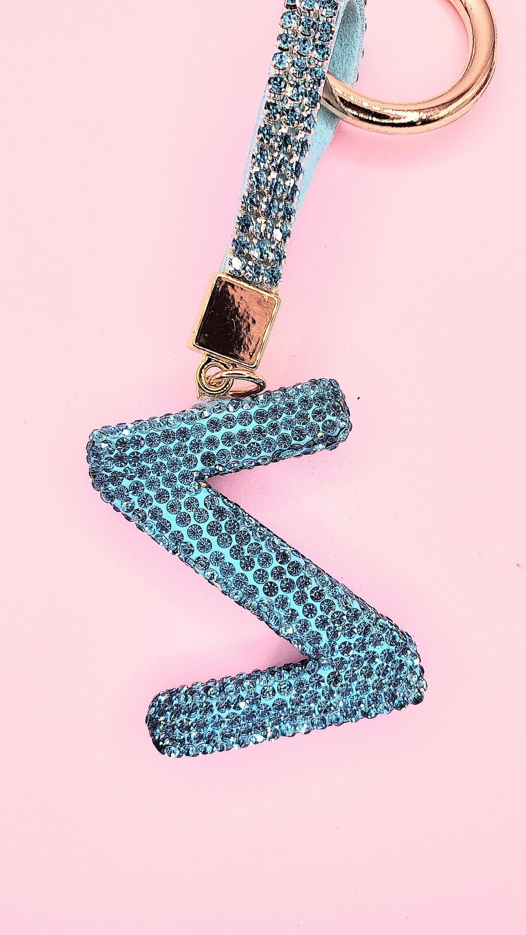 Initial Letter Blue Crystal Key Ring & Bag Charm
