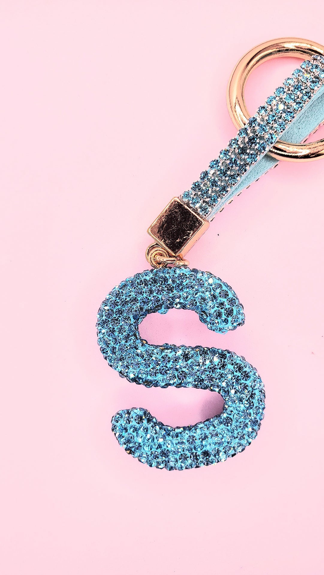 Initial Letter Blue Crystal Key Ring & Bag Charm