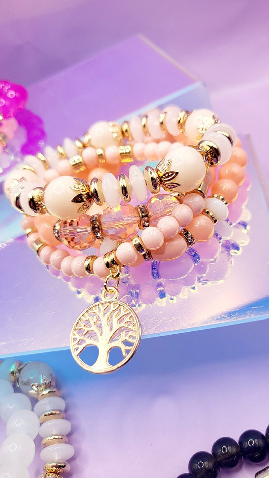 Tree Charm Ceramic Beaded Bracelet Set