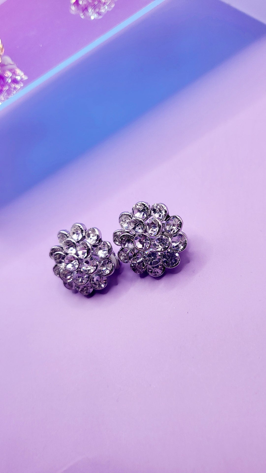 Flower Cluster Crystal Non Pierced Clip On Earrings