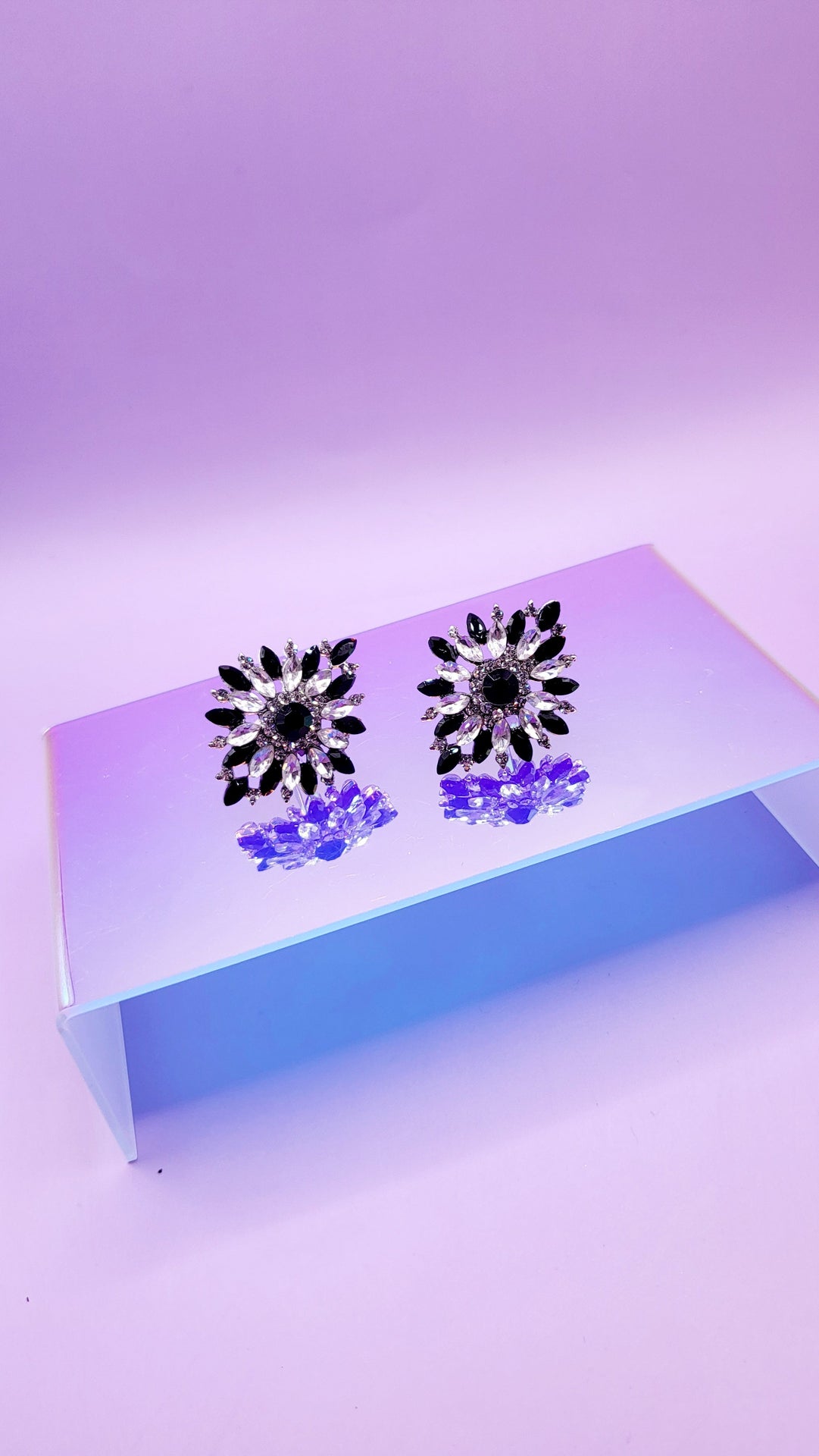 Black Crystal Non Pierced Clip On Earrings
