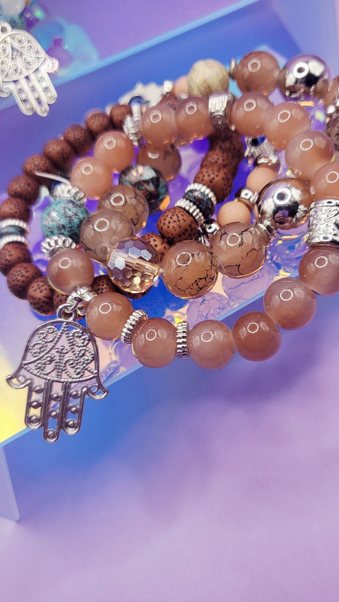 Hamsa Charm  Ceramic Beaded Bracelet Set