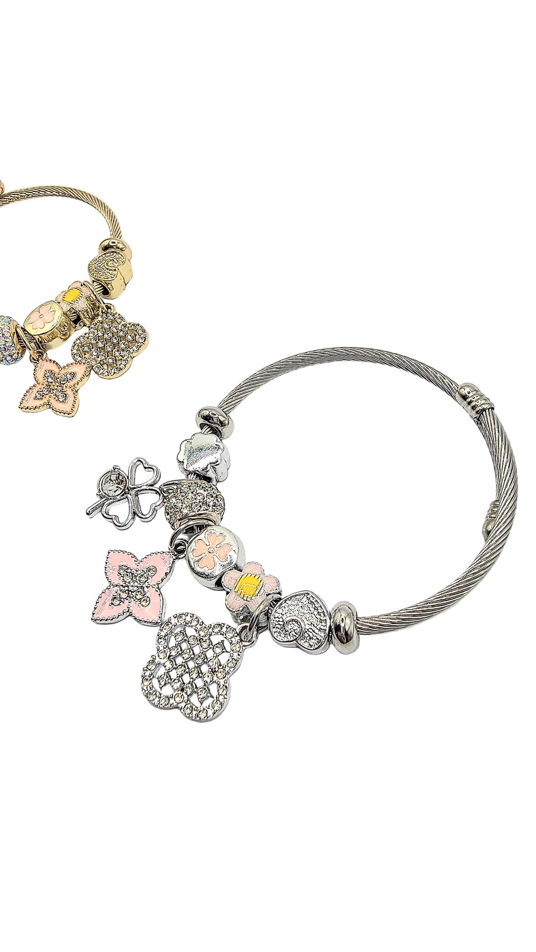 Clover Crystal Charm Breaded Bracelet