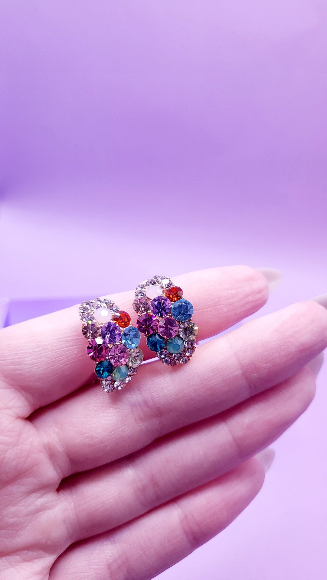 Rainbow Crystal Non Pierced Clip On Earrings