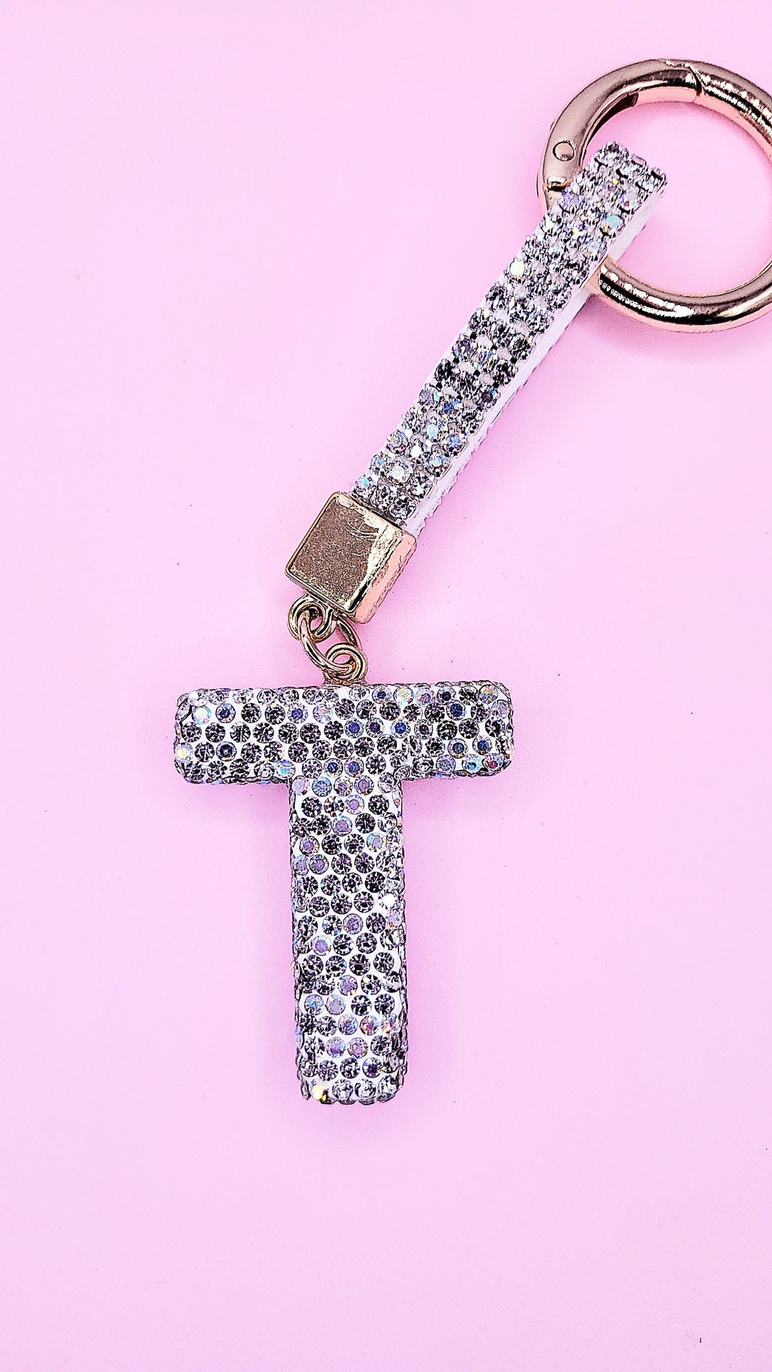 Initial Letter Silver Crystal Glam Key Ring