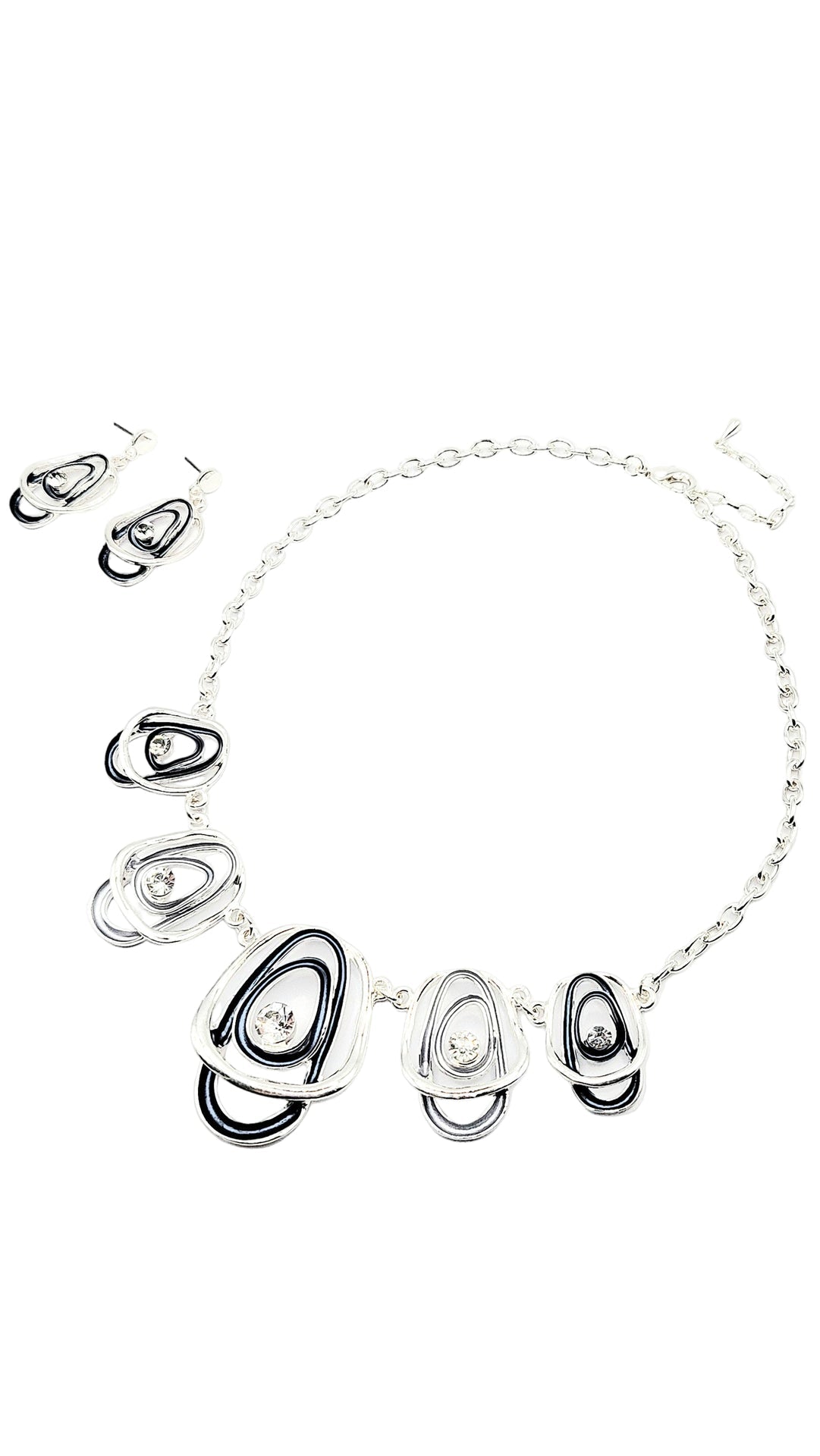 Abstract Layered Crystal Necklace & Earrings Set