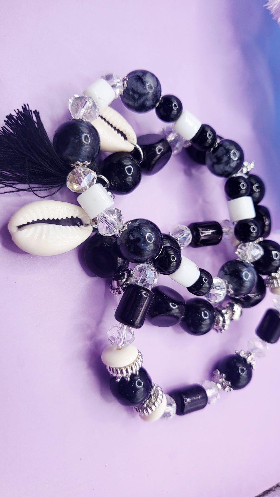 Shell Charm Ceramic Beaded Bracelet Set