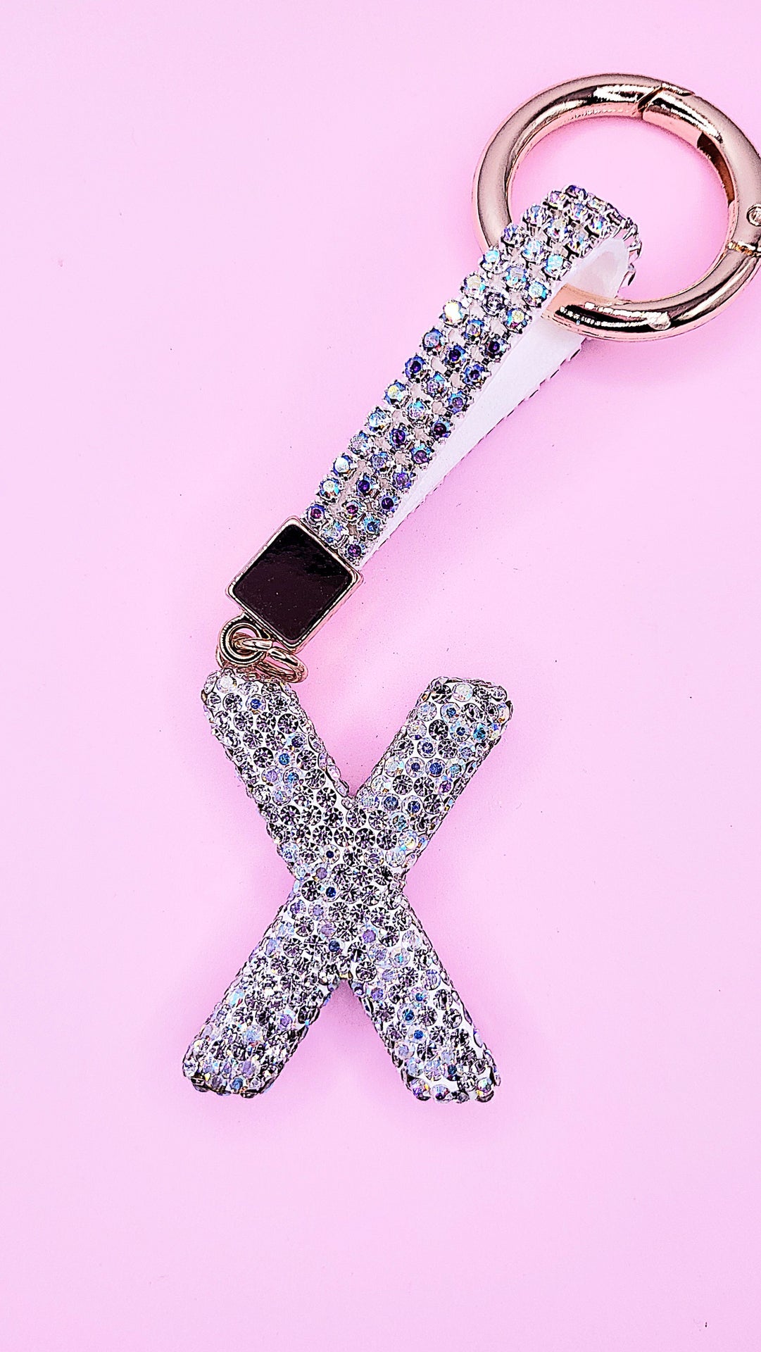 Initial Letter Silver Crystal Glam Key Ring