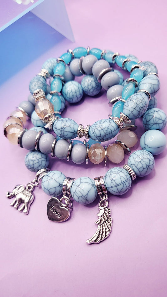 Elephant Charm Ceramic Beaded Bracelet Set