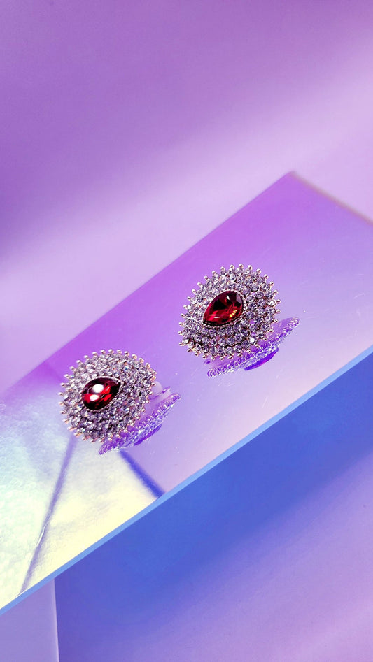 Red Teardrop Crystal Non Pierced Clip On Earrings