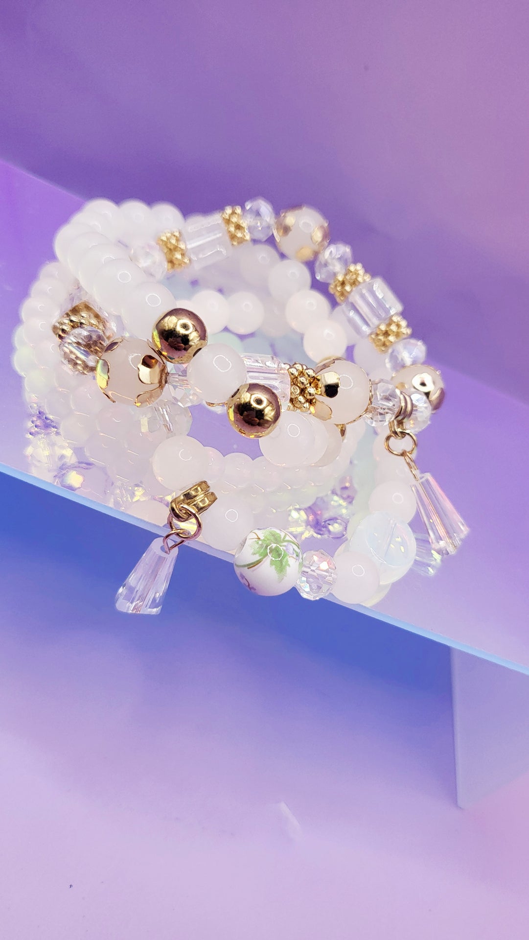 Flower Charm Ceramic Beaded Bracelet Set