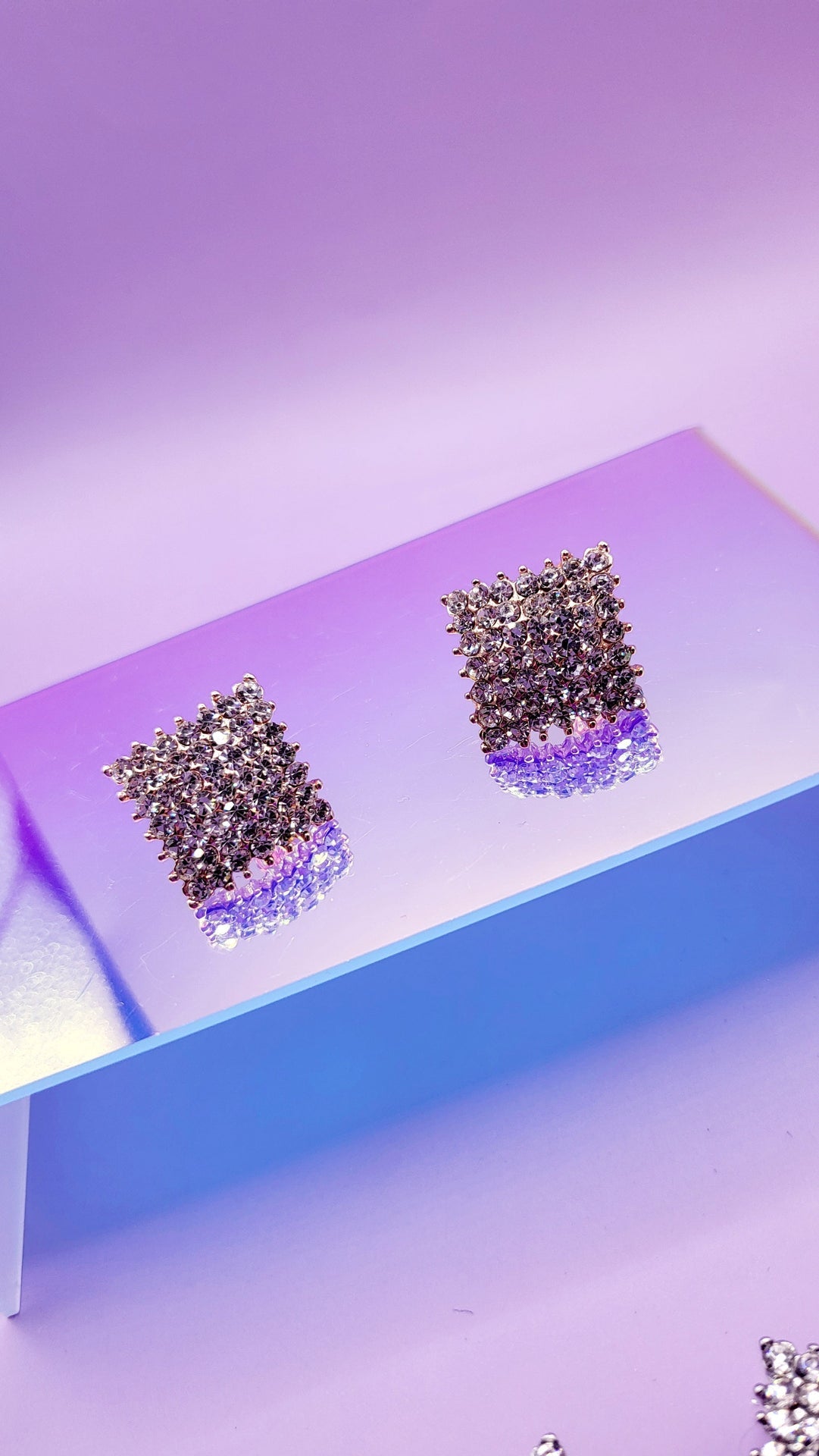 Square Iced Out Crystal Non Pierced Clip On Earrings