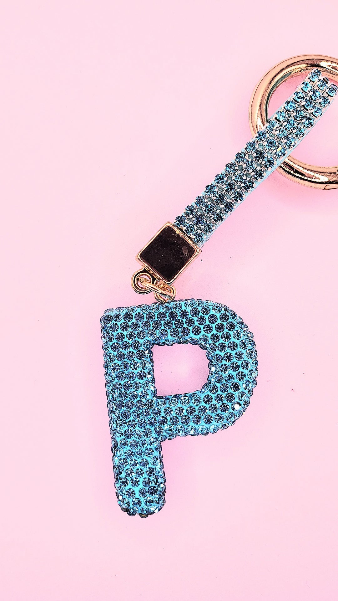 Initial Letter Blue Crystal Key Ring & Bag Charm