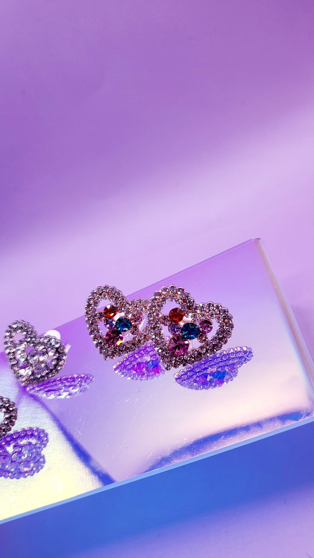 Heart Crystal Non Pierced Clip On Earrings