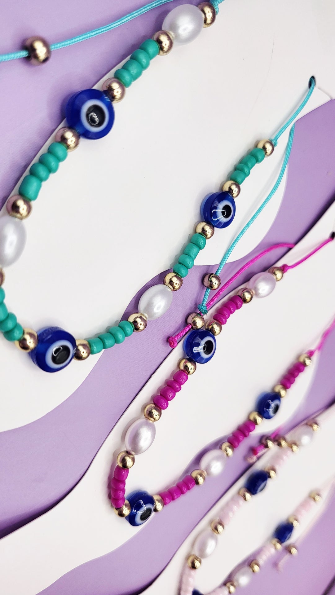 Evil Eye Beaded Pull Tie Anklet