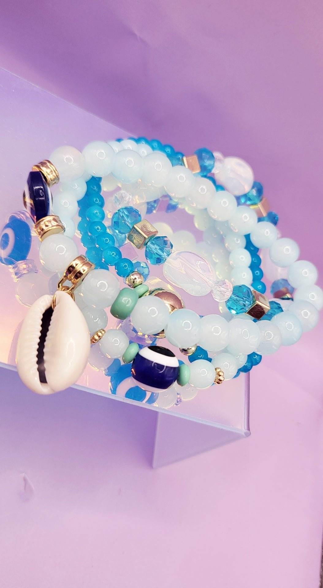 Shell Charm Ceramic Beaded Bracelet Set
