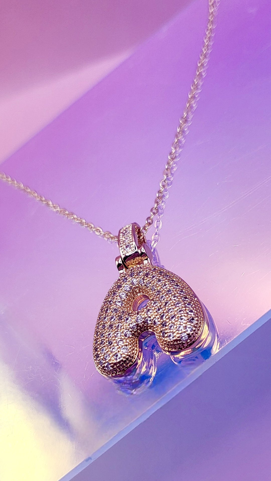 Initial Bubble Letter Crystal Necklace