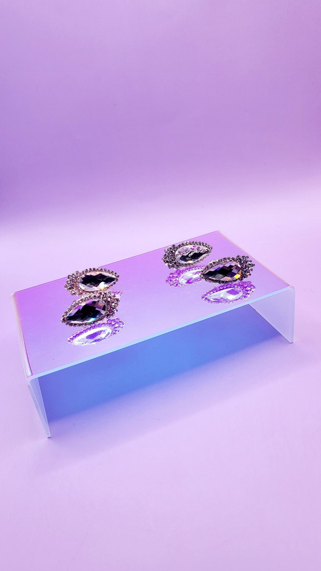 Mirrored Crystal Non Pierced Clip On Earrings