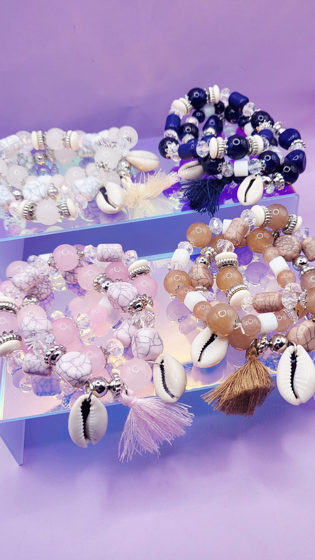 Shell Charm Ceramic Beaded Bracelet Set