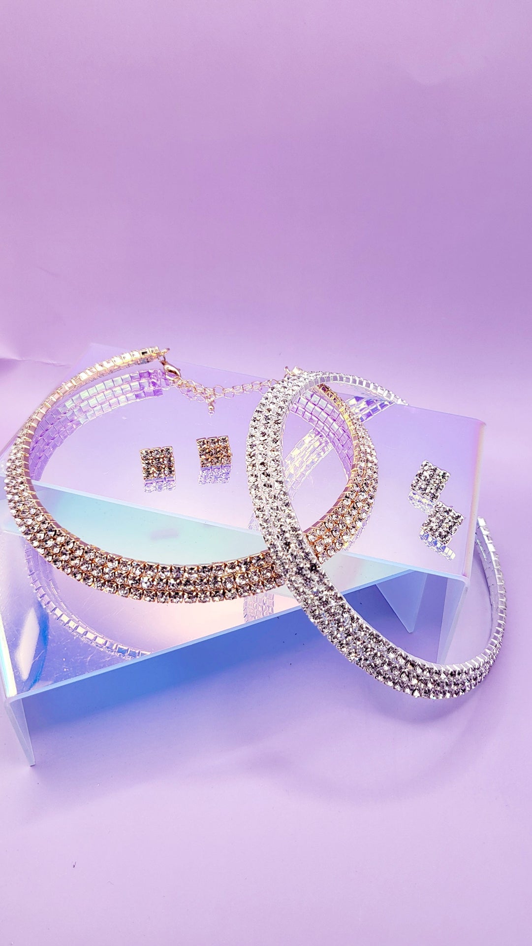 Queen Glam Crystal Duo Choker & Earrings
