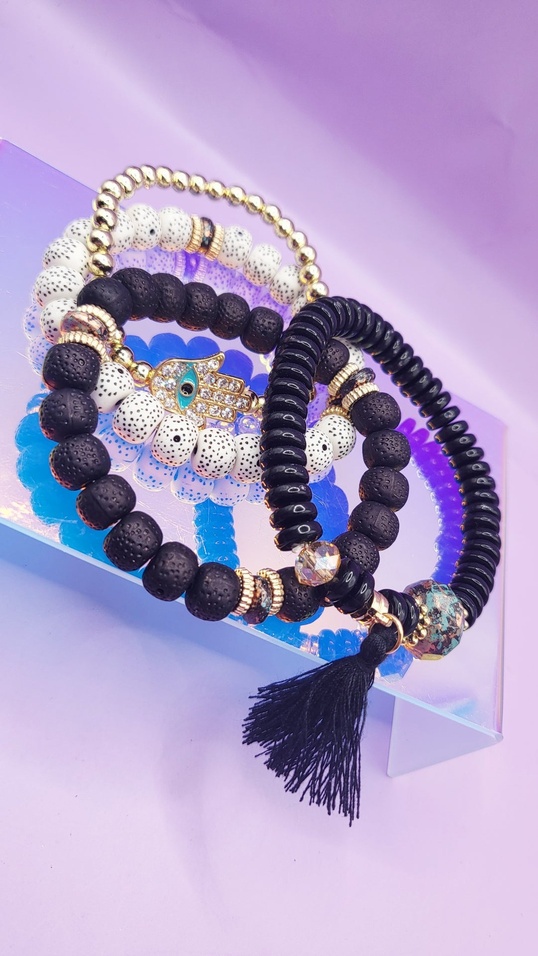 Tassel Charm Ceramic Beaded Bracelet Set