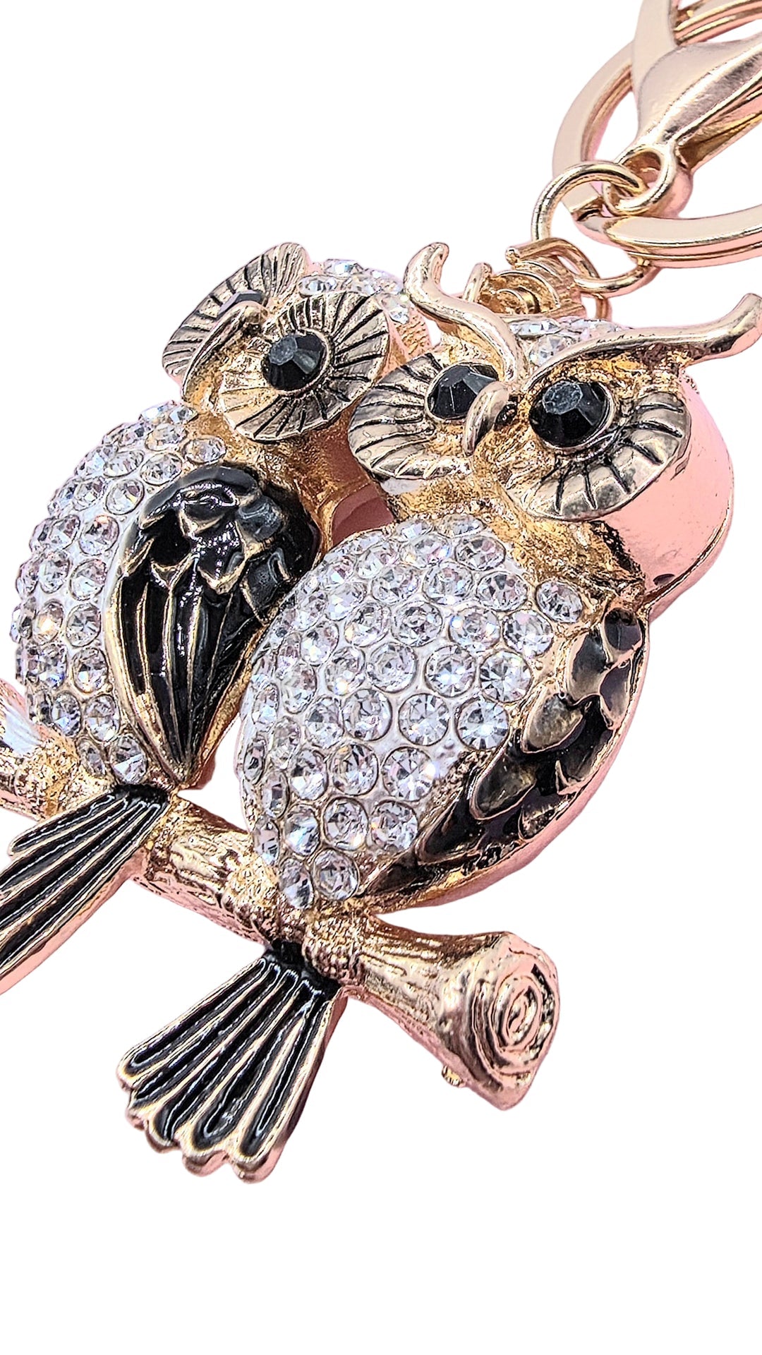 Sitting Owls Crystal Key Ring & Bag Charm