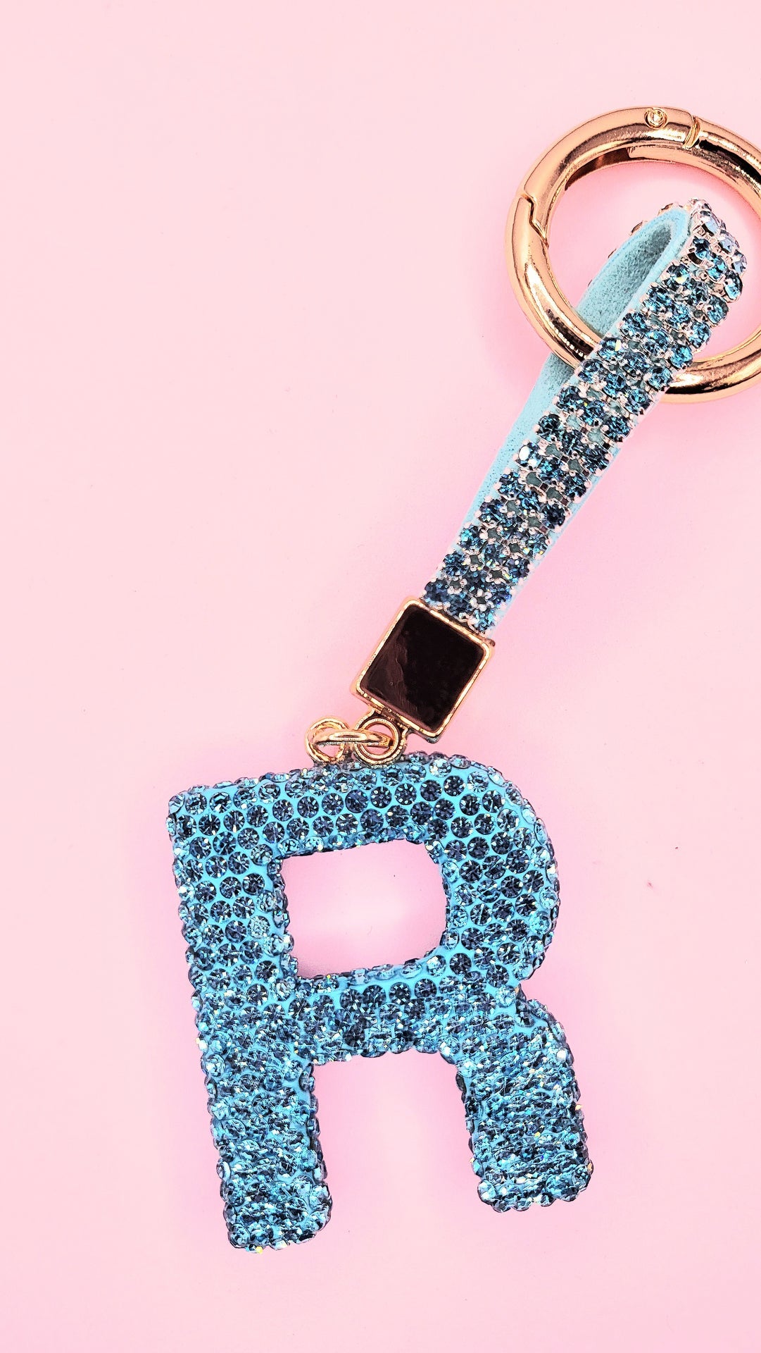 Initial Letter Blue Crystal Key Ring & Bag Charm