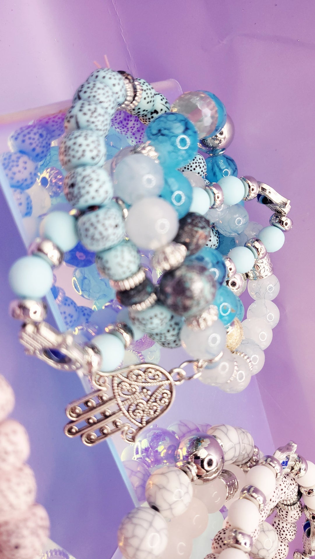 Hamsa Charm  Ceramic Beaded Bracelet Set