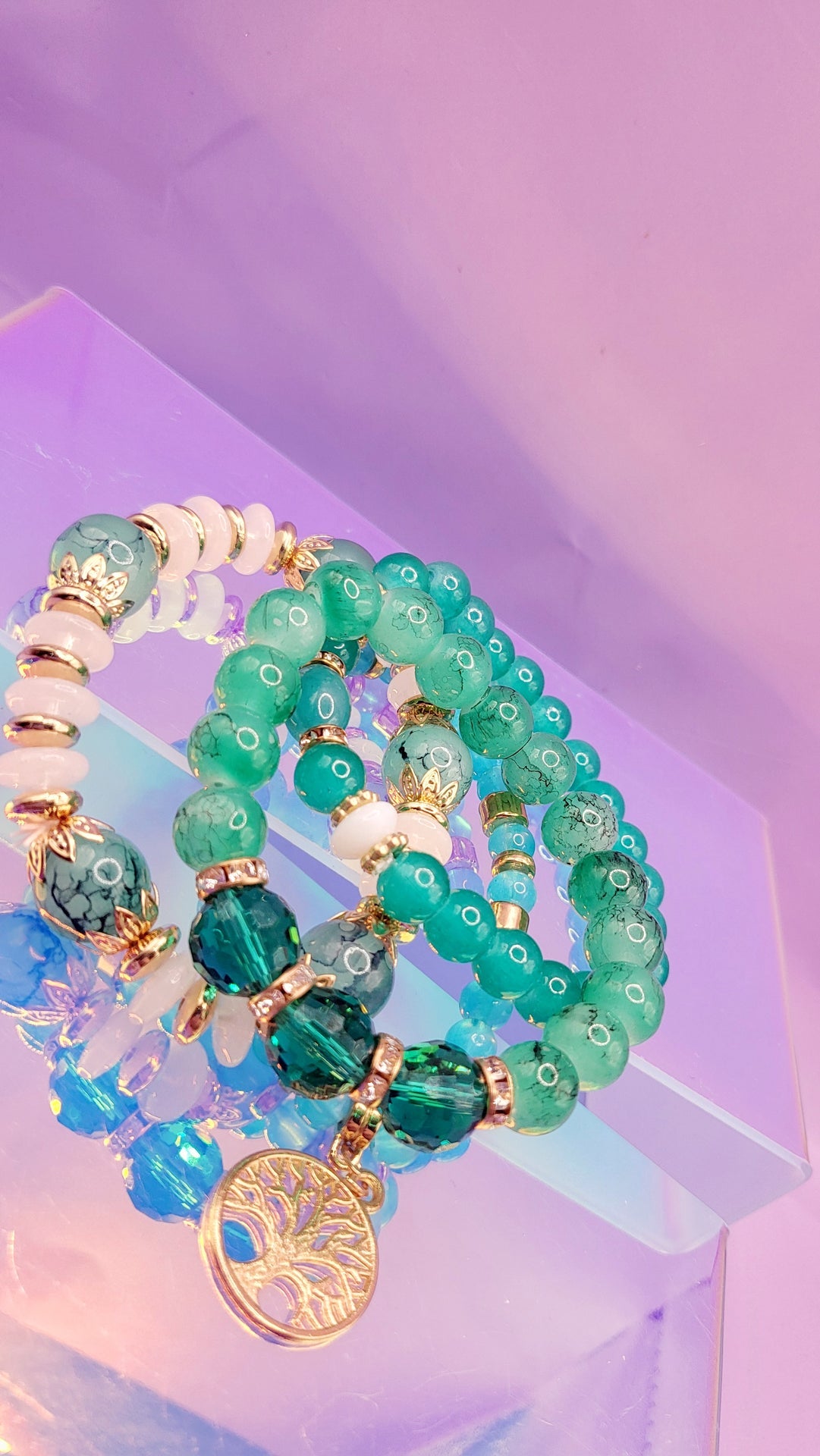 Tree Charm Ceramic Beaded Bracelet Set