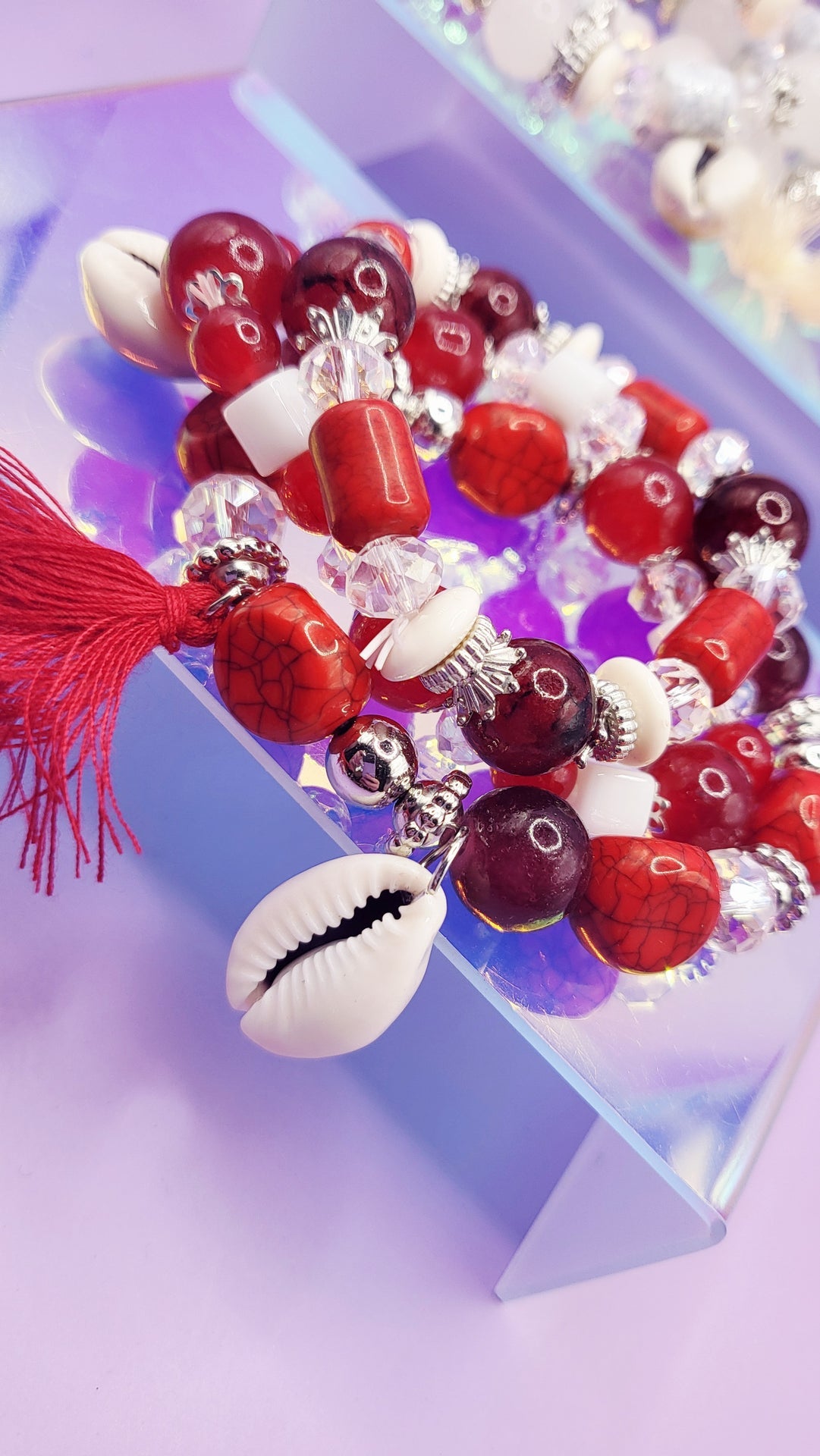 Shell Charm Ceramic Beaded Bracelet Set