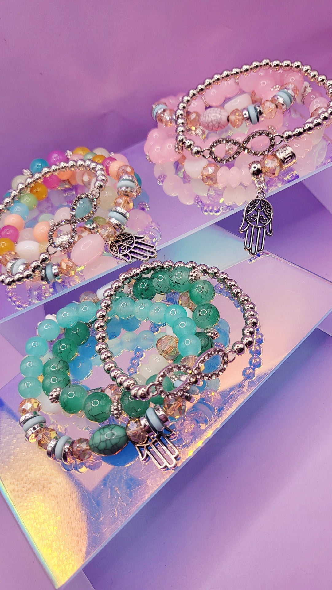 Bow Charm Ceramic Beaded Bracelet Set