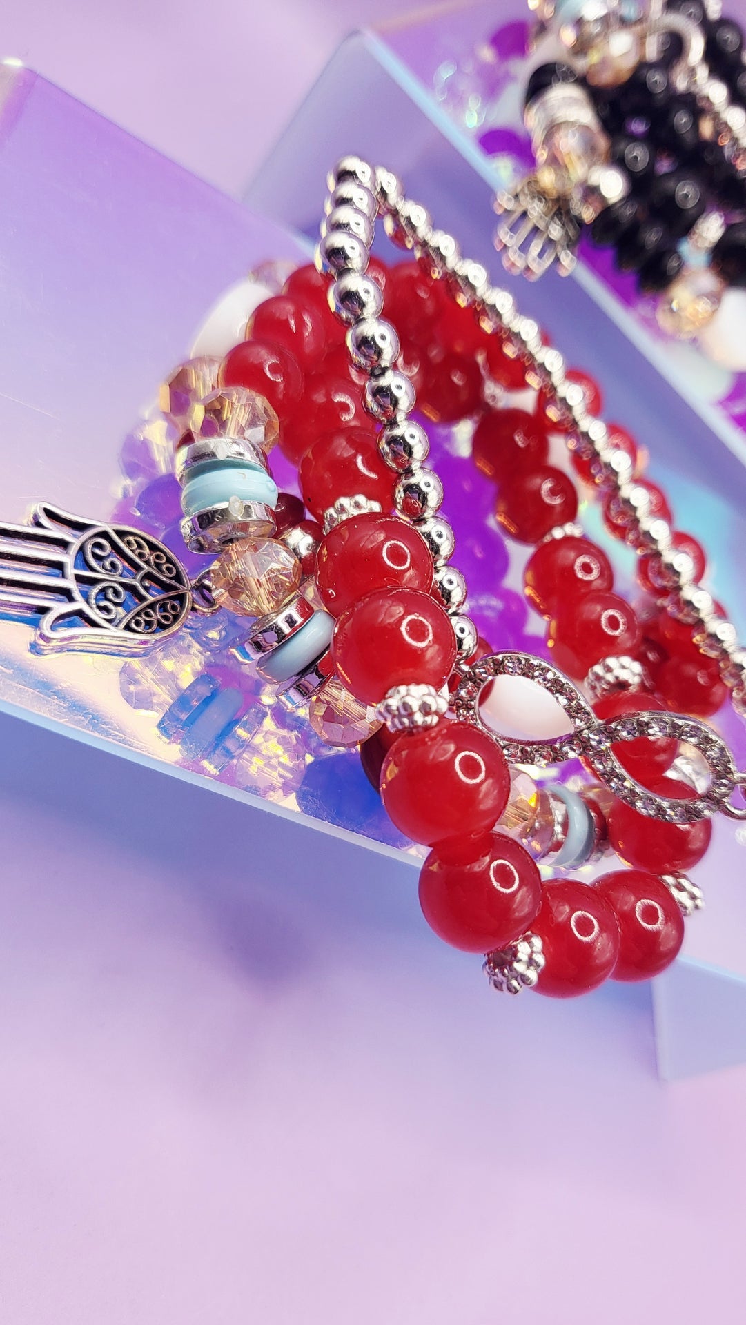 Bow Charm Ceramic Beaded Bracelet Set