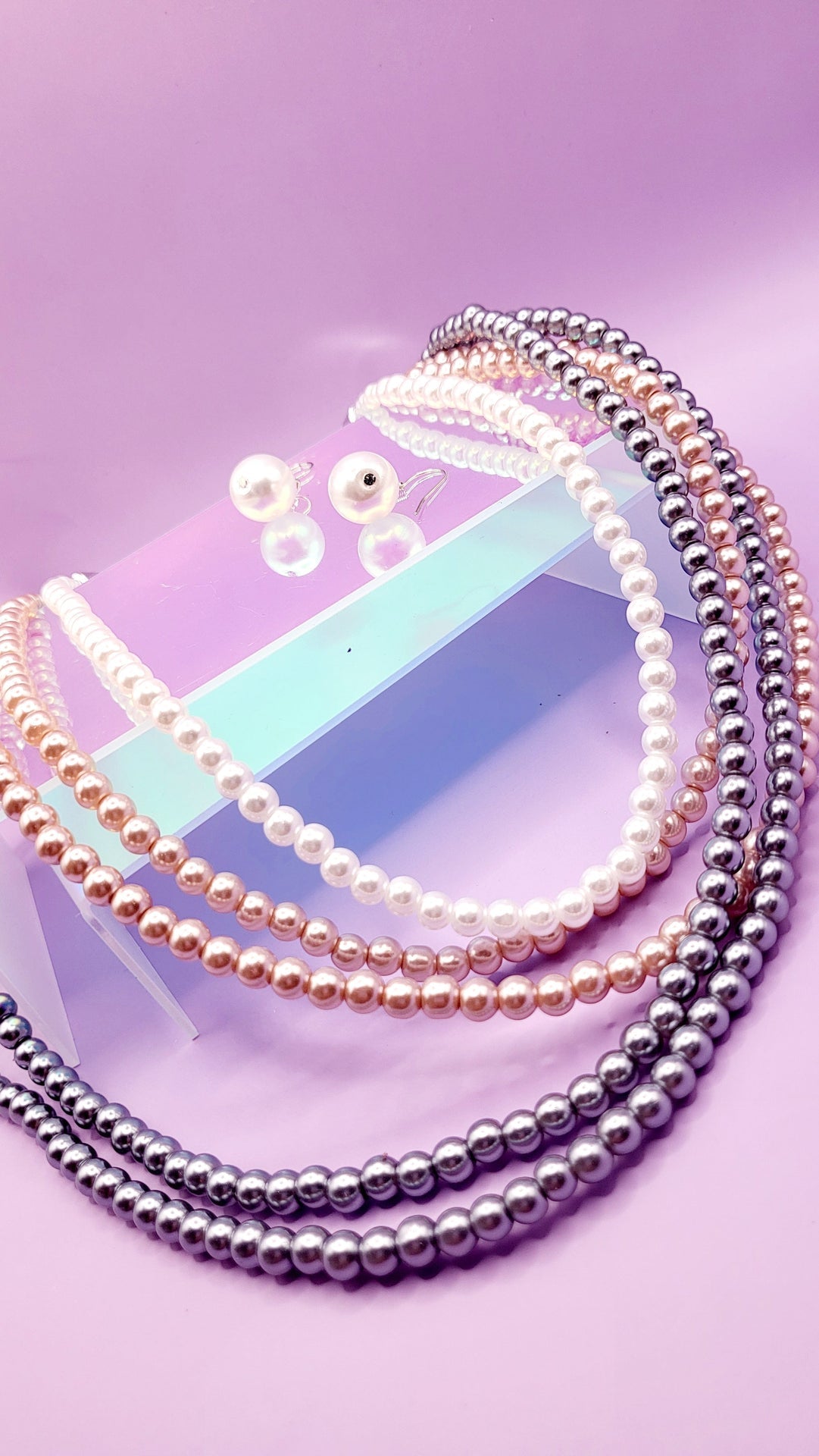 Pearl Multi Layer Necklace & Earrings Set
