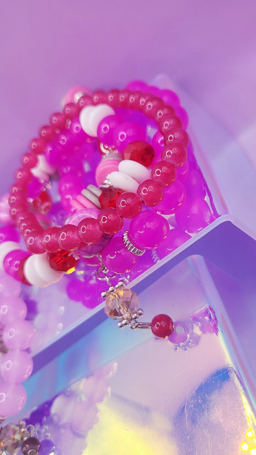 Crystal Charm Ceramic Beaded Bracelet Set