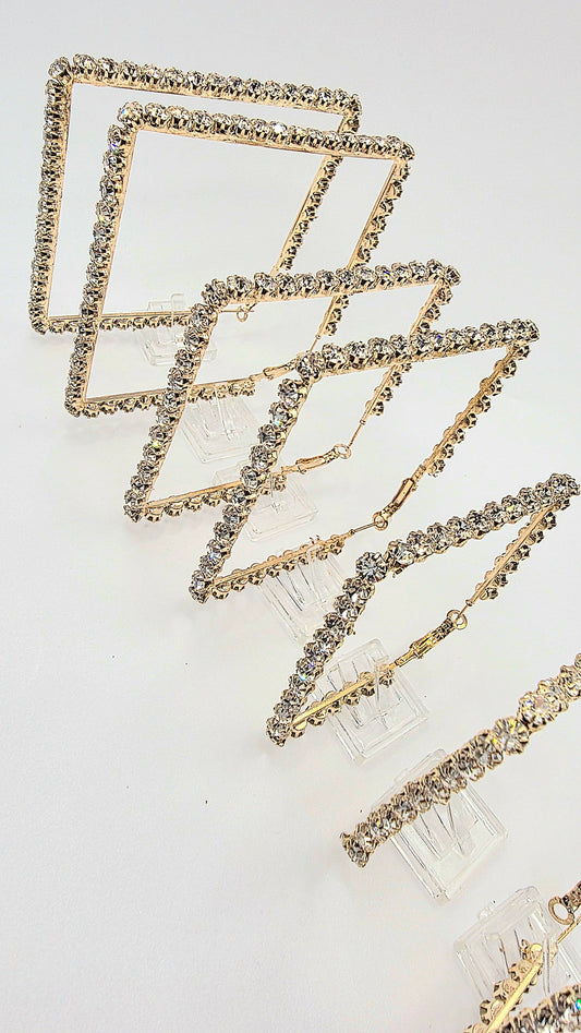 Luxe Square Crystal Hoop Earrings
