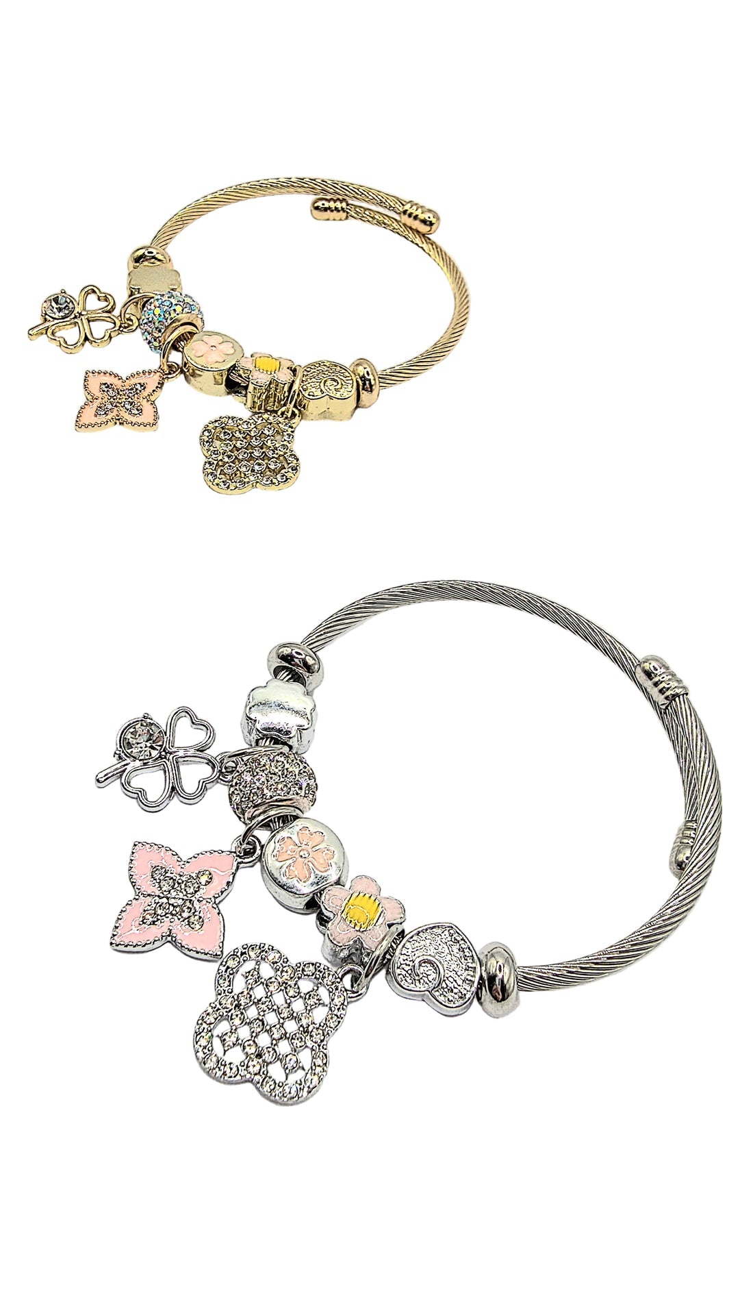 Clover Crystal Charm Breaded Bracelet