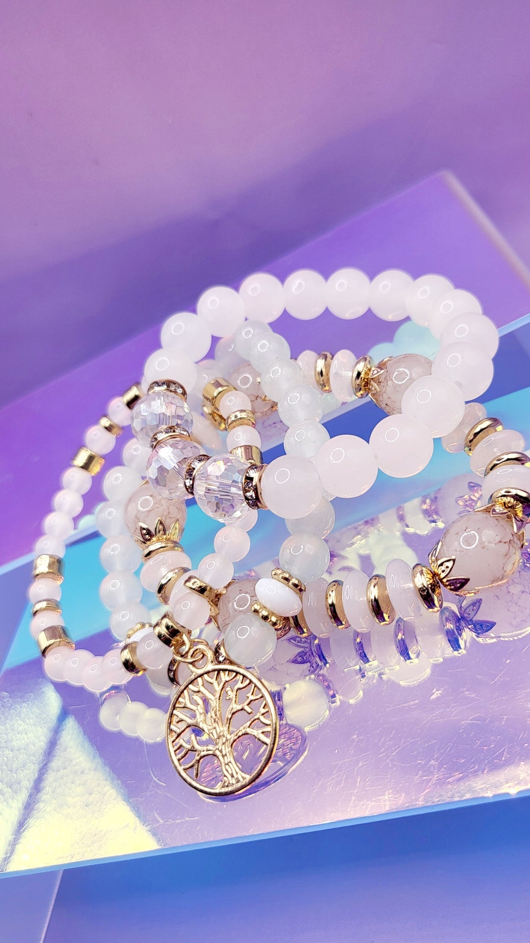 Tree Charm Ceramic Beaded Bracelet Set