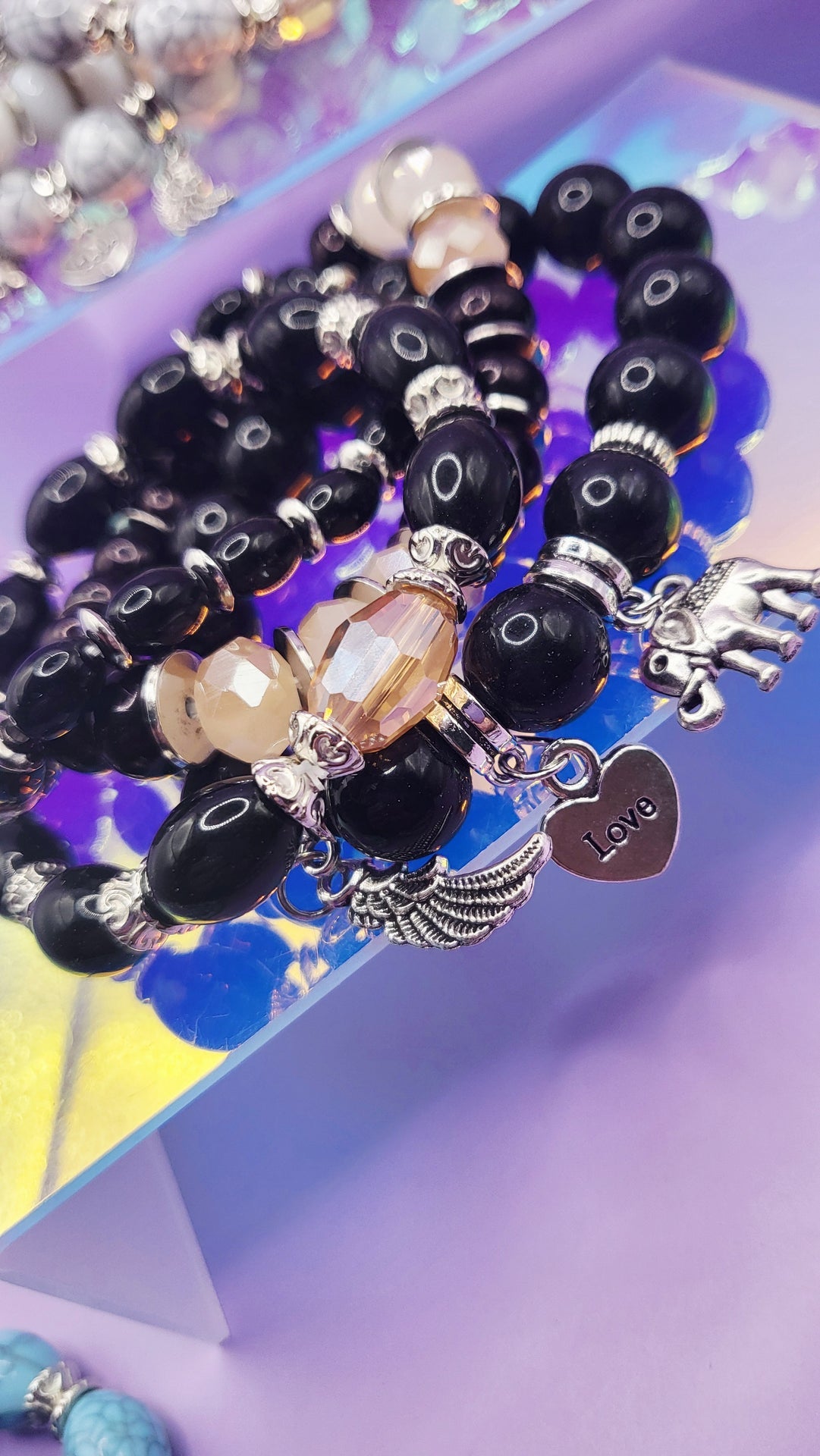 Elephant Charm Ceramic Beaded Bracelet Set