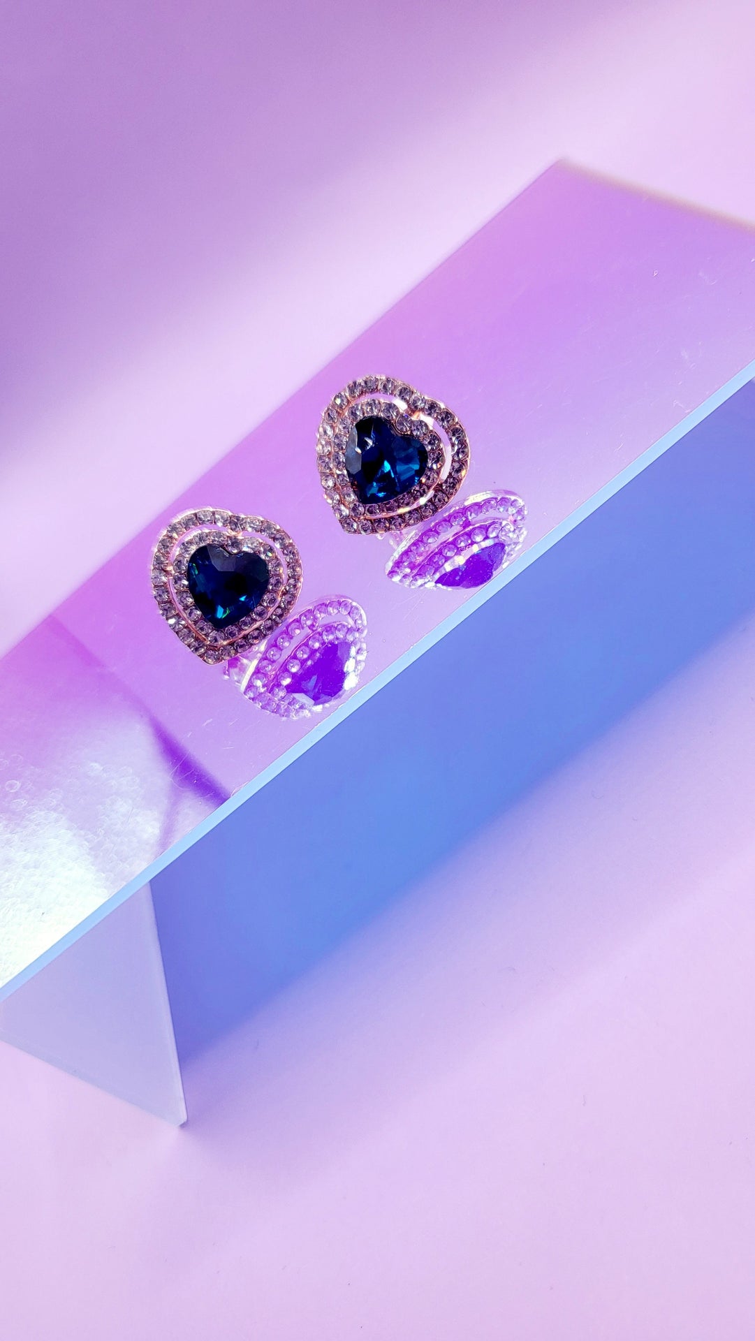 Blue Heart Crystal Non Pierced Clip On Earrings