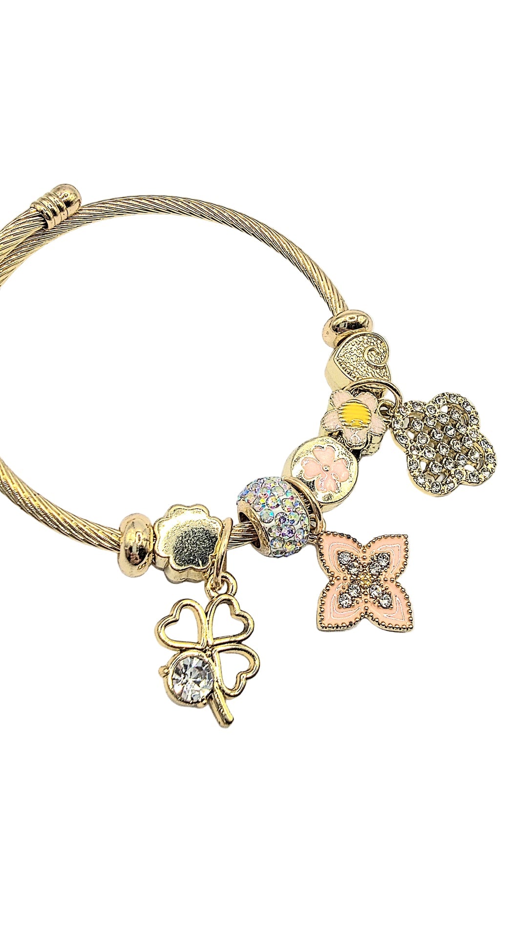 Clover Crystal Charm Breaded Bracelet